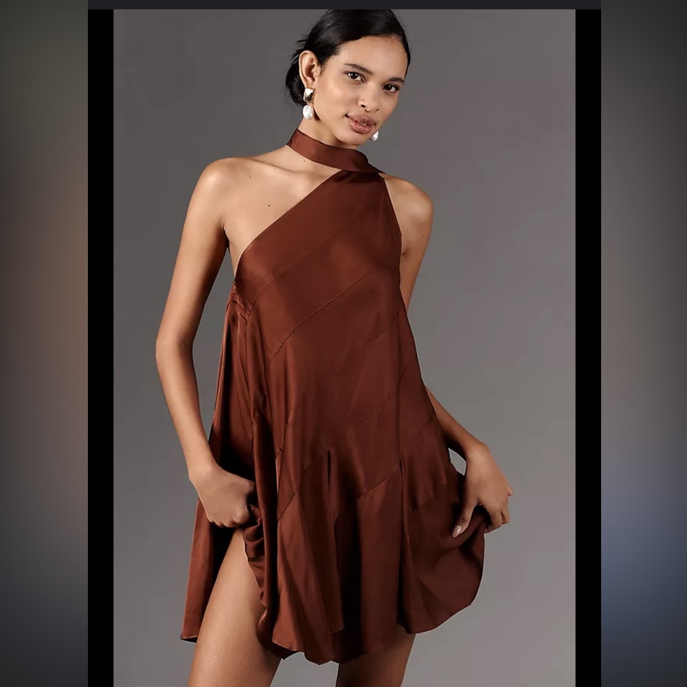 Anthropologie Asymmetrical Brown Dress